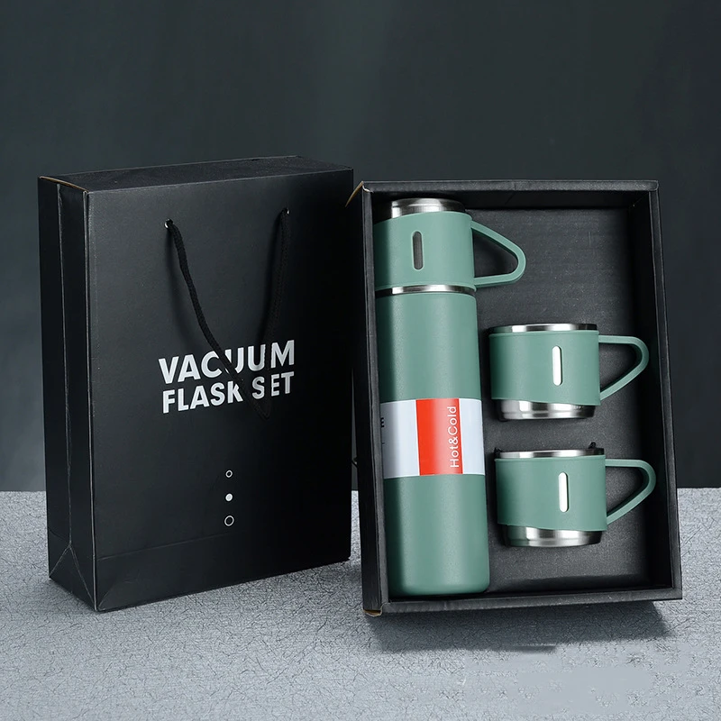 New Stainless Steel vacuum flask travel mug set Sport Water Bottle Gift box Set Large Capacity Travel Double Wall Vacuum Bottle