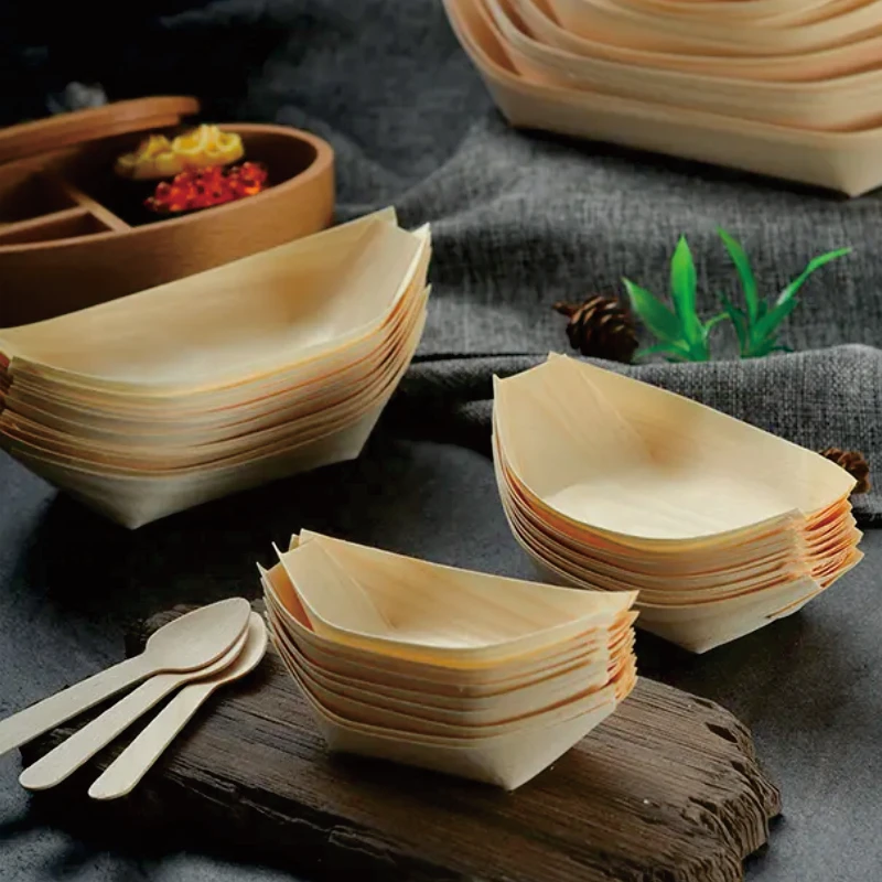 Eco friendly cheap products disposable wood boat plates dishes sushi boat wood for snack