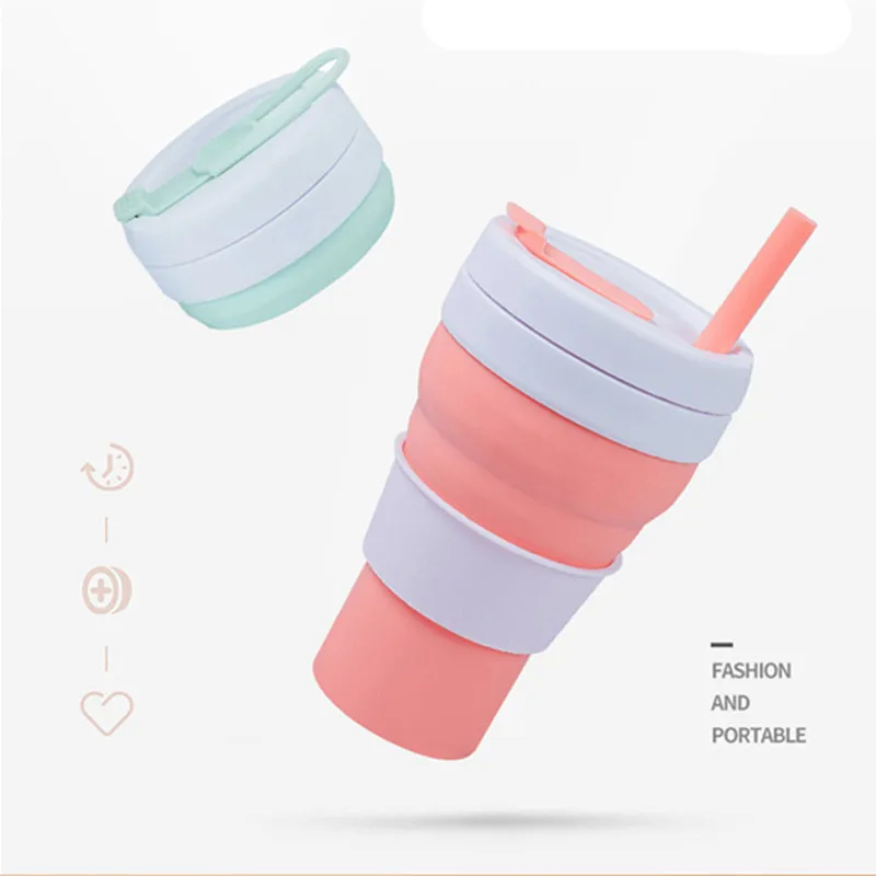 0131 силиконовая складная чашка для воды, портативная кофейная чашка Douyin, одна и та же бутылка для воды, соломенная чашка
