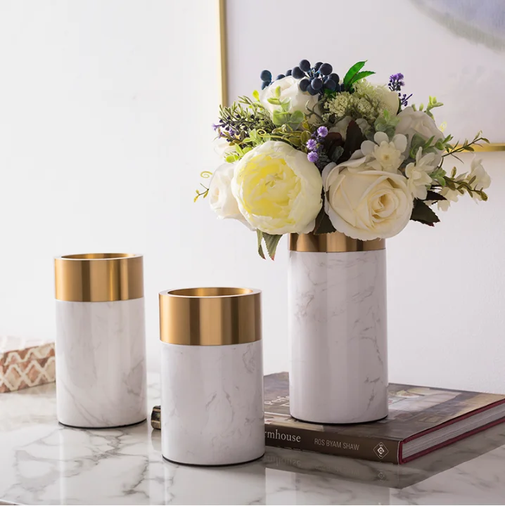Декоративные цветочные вазы из белого мрамора и металла для домашнего декора для свадебной церемонии