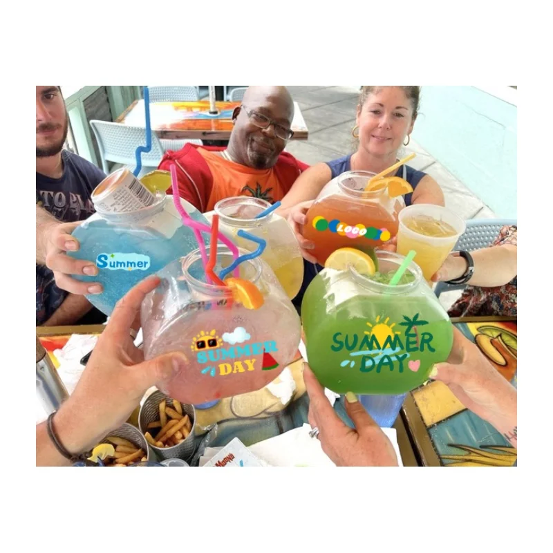 Wholesale 46oz Plastic Fish Bowl with Straw Custom Logo for Drinks Beverages Cocktails Yard Use-Great for Gifts!