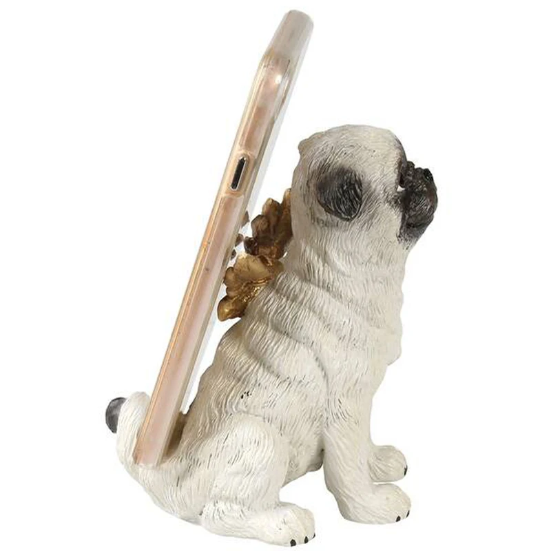 Custom lovely novelty resin angel pug lazy bracket decorative dog shape desktop stand fixing smart cell mobile phone holders