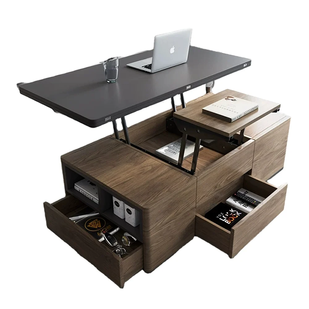 Dining Living Room Multifunctional Square End Table Wooden Height Adjustable Center Lift Top Tea Coffee Table