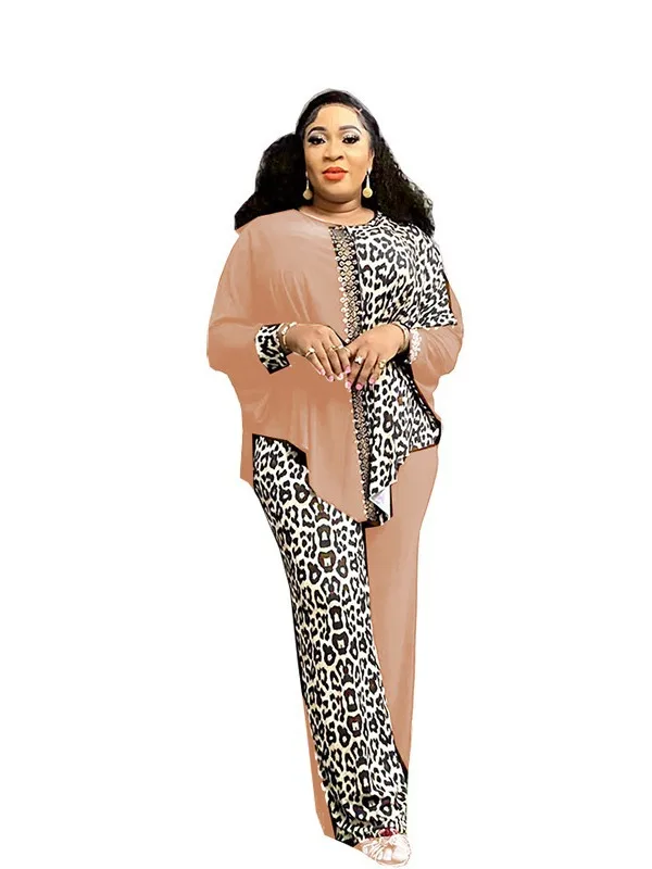 2024 Luxury New in Matching African Sets for Women Elegant Lady Evening Leopard Clothing Plus Size Dashiki Top and Pants Suits