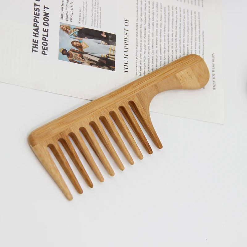 Eco-friendly Custom Logo Anti-static Handmade Bamboo Wood Wide Tooth Wooden Hair Comb
