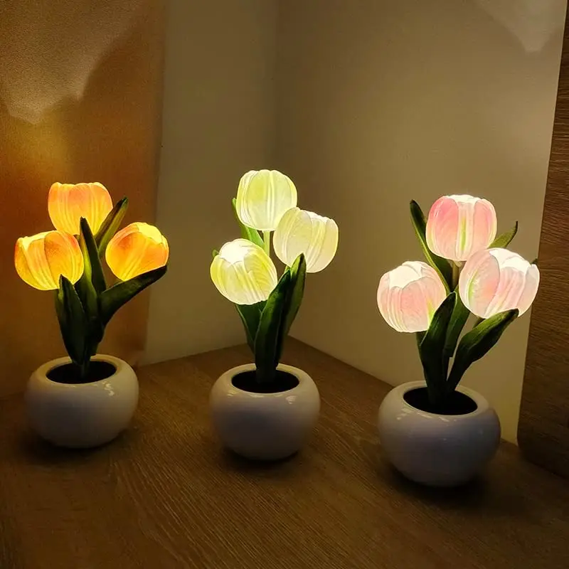 Simulation Tulip Led Night Light Ornaments Creative Living Room Porch Home Flower Potted Small Bonsai