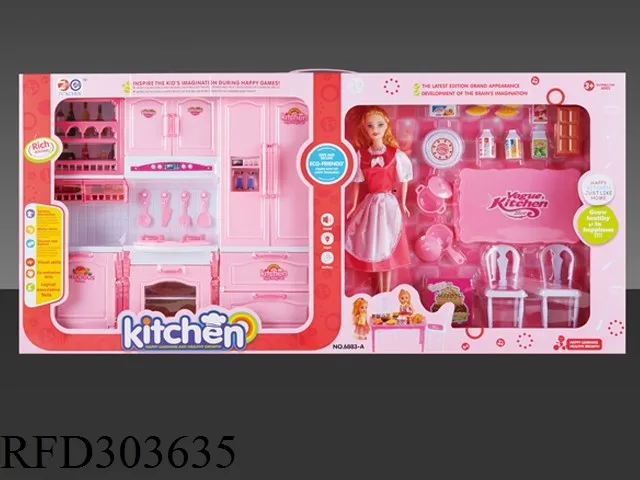 Electric Kids Cook Game Kitchen With Doll Cabinet Toy