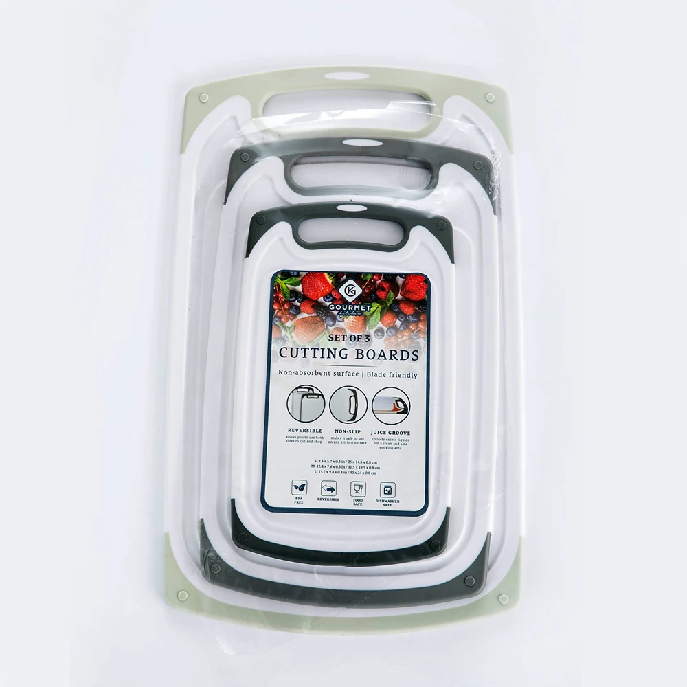 Высококачественная пластиковая разделочная доска из 3 предметов с ручкой для кухонных принадлежностей
