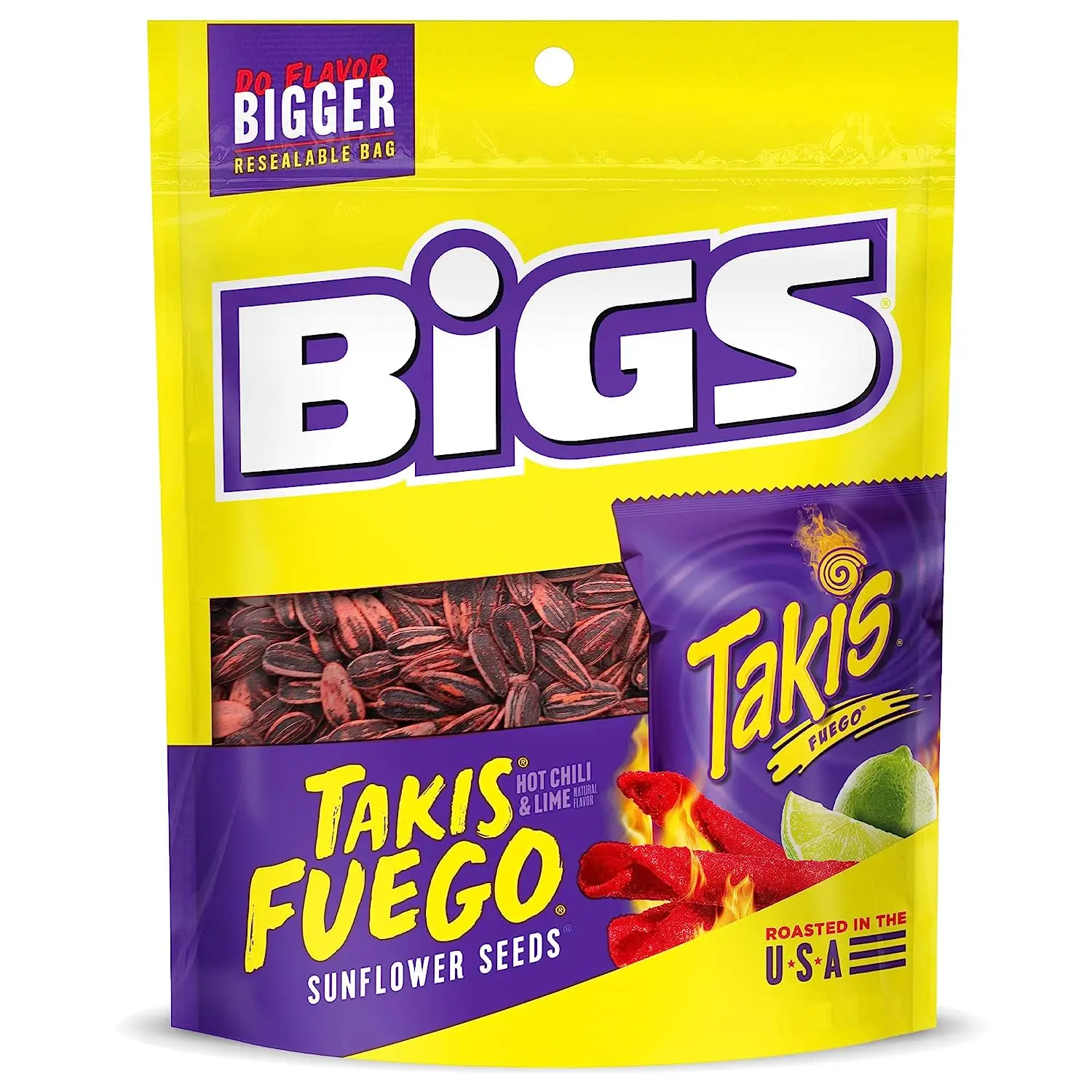 BIGS Takis Fuego Sunflower Seeds Hot Chili Lime Flavor Keto Friendly Snack 5.35 oz. (Pack of 8)