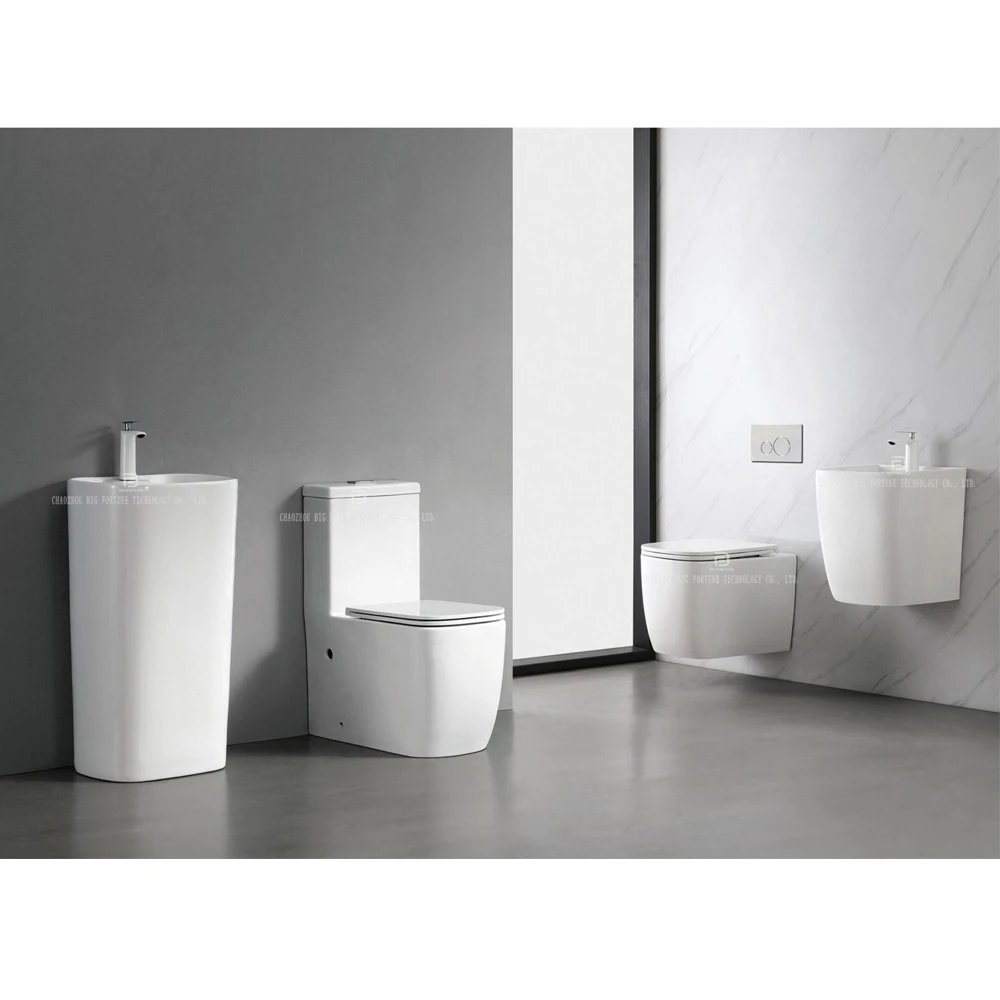 Modern design ceramic square toilet bowl floor mounted p-trap wc toilet and freestanding sink bathroom water closet toilet set