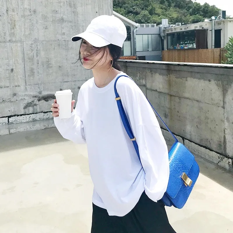 print cotton long sleeve loose high quality fashion t shirt tshirt oversize white t shirt free size for spring clothes women