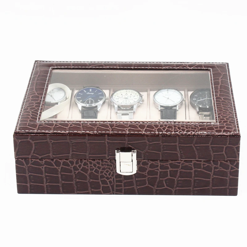 Elaborate 10 slots luxury watch packaging croco leather watch gift box for wholesale