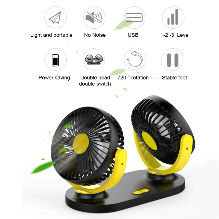 Summer Car Air Conditioner Fan 360 Degree Rotating Adjustable Double Heads Air Fan Mini Electronic USB Cooling Fan for Car