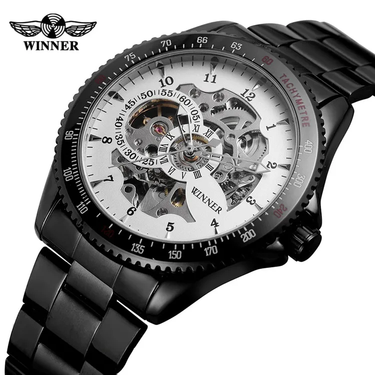 WINNER 2019 Fashion Watch Men Auto Mechanical Skeleton Dial Copper Stainless Steel Strap Mens Watches Top Brand Luxury