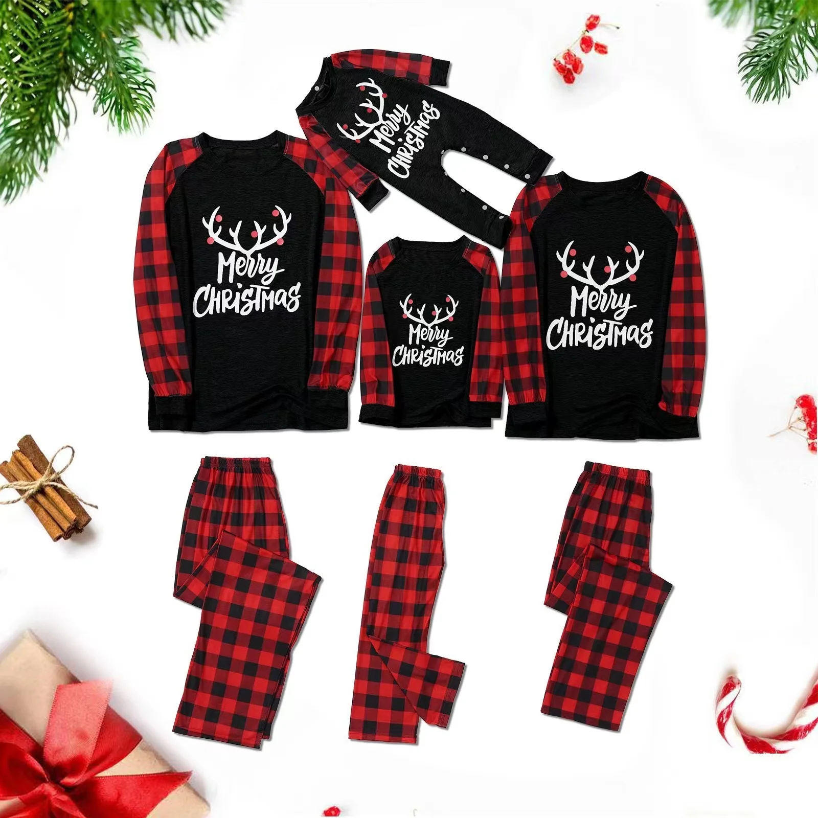 Family Christmas Pajamas Tree And Snowflake Printed Parent-child Home Sets XMas Women Sleepwear  Family  pyjamas