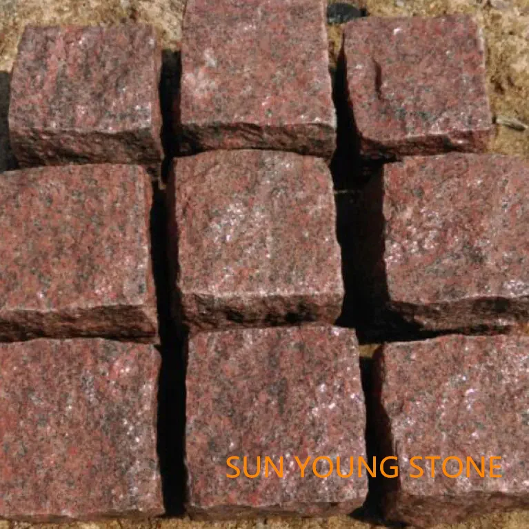 Factory Supply Natural Manga Red Granite Cobbles and Cube Stones for driveways pathways outdoor pavers granite setts