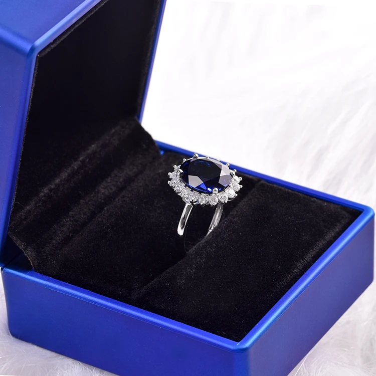 Roomy 925 Sterling Silver Jewelry Classic Diana Design 18k  Gold Plated synthetic oval ruby  blue sapphire Ring