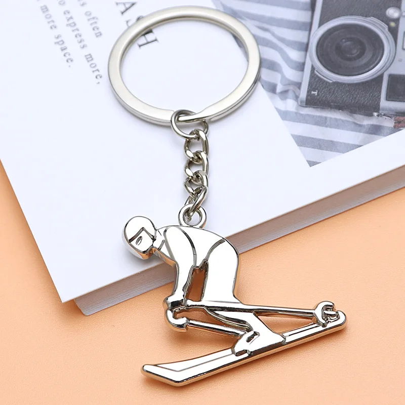Winter Snow Games Sports Metal Key Chains panda Ski keychain Snowboard Ice Skates snow globe keychain Souvenir Pendant key rings