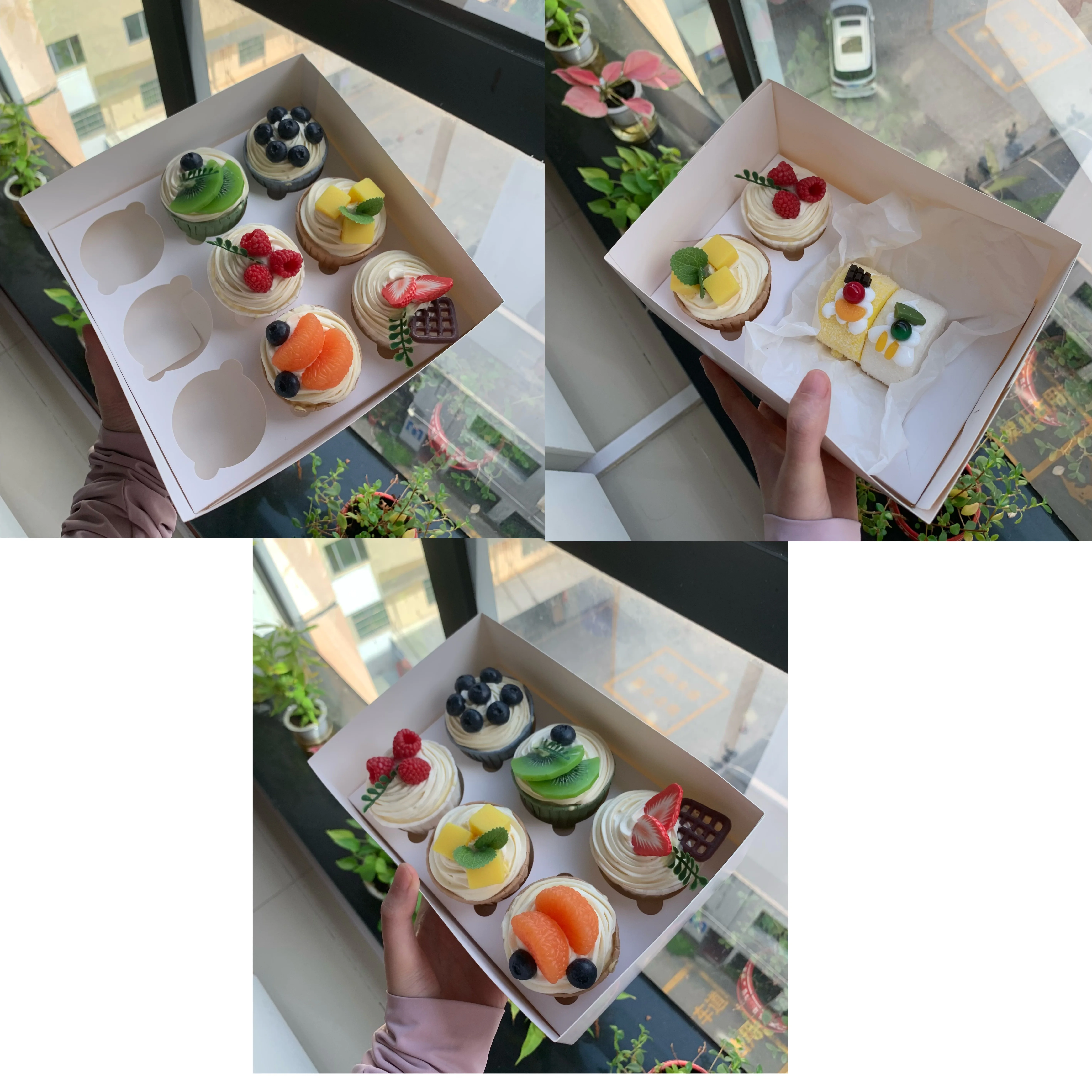 custom cake  box white cake packaging boxes hot sale cupcake boxes transparent plastic cover cupcakes package with PVC clear lid