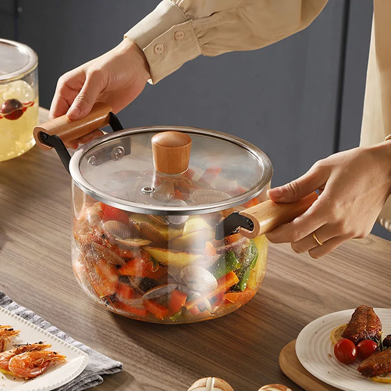 Wholesale Clear Safe Pyrex Glass Cookware Household kitchen cookware glass pot High borosilicate glass cooking pot