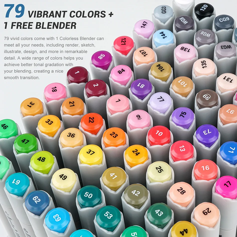 Arrtx OROS 80 Colors Marker Pens Brush Art Markers Set Soft Tip Alcohol-Based Sketch Markers New packing design B1000783