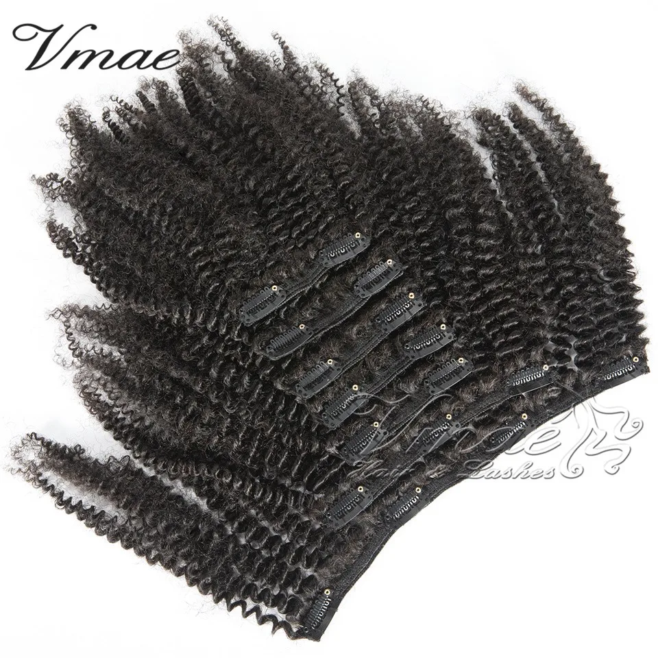 VMAE Best Quality Mongolian Raw Virgin Natural Black 100g Natural Black Afro Kinky Curly Clip In Extension Human Hair