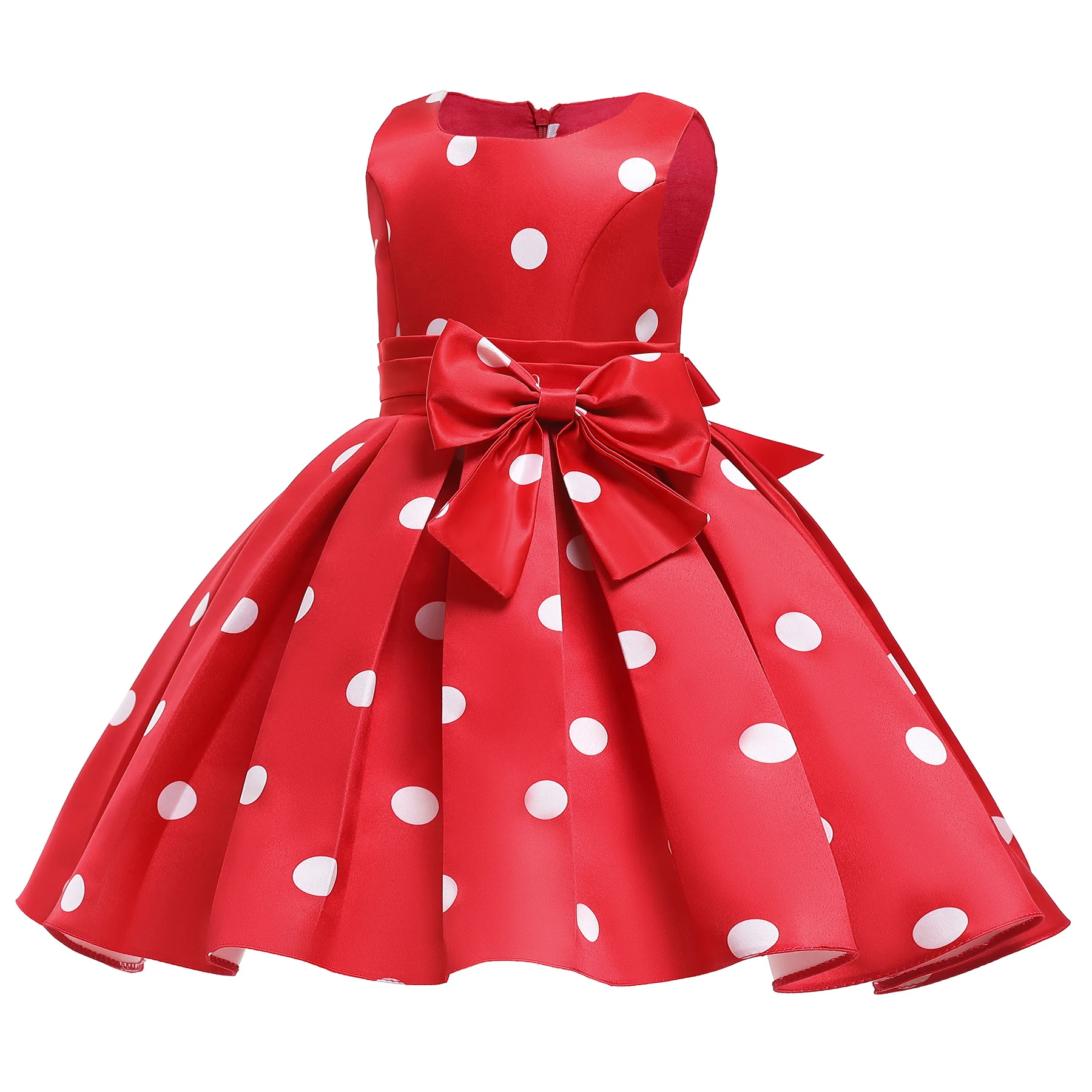 Hot sale girls red vest dress dot pleated dress kids bowknot dress
