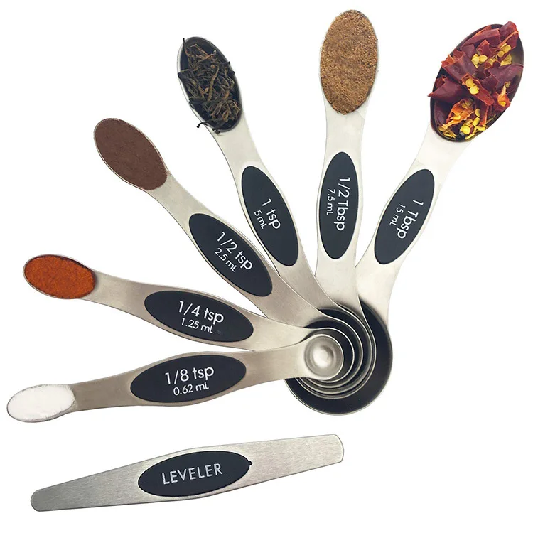 Heavy Duty 8pcs Dural Sided  Magnetic Stainless Steel Measuring Spoon Sets For Baking  and Cooking