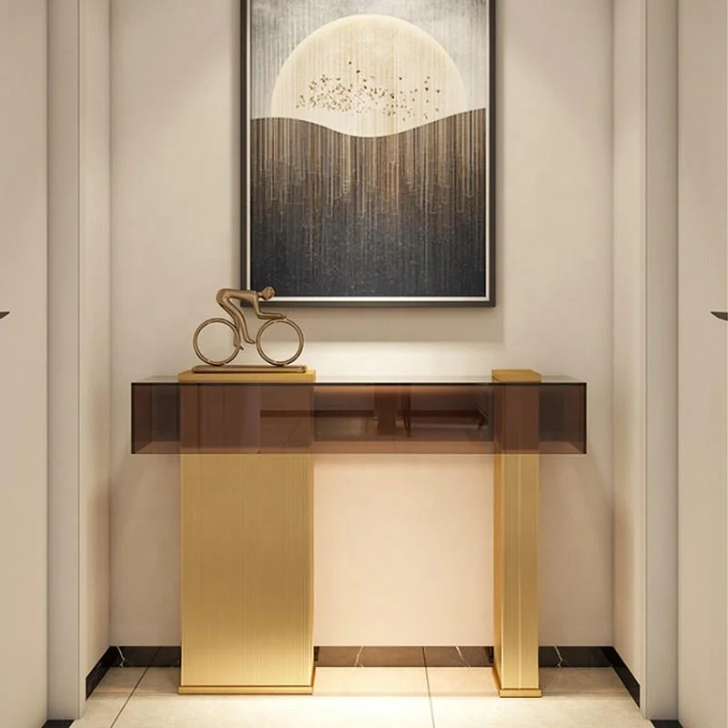 Factory Hot sell Minimalist Style Home Decorate Furniture Console Tables Living Room Oblong Glass Acrylic Hallway Table