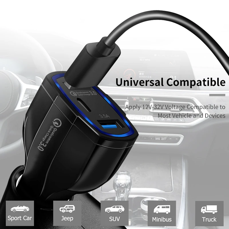 HY 2024 new  Quick Charge 3.0 USB Car Charger Type c For iPhone 13 Pro Max Fast PD Car Charger