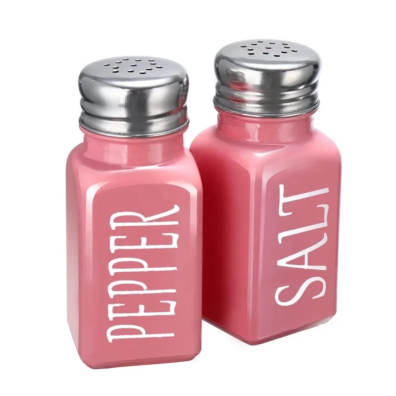 Farmhouse Style Colored Glass Salt and Pepper Shaker Set with Stainless Steel Lids for Home Restaurants