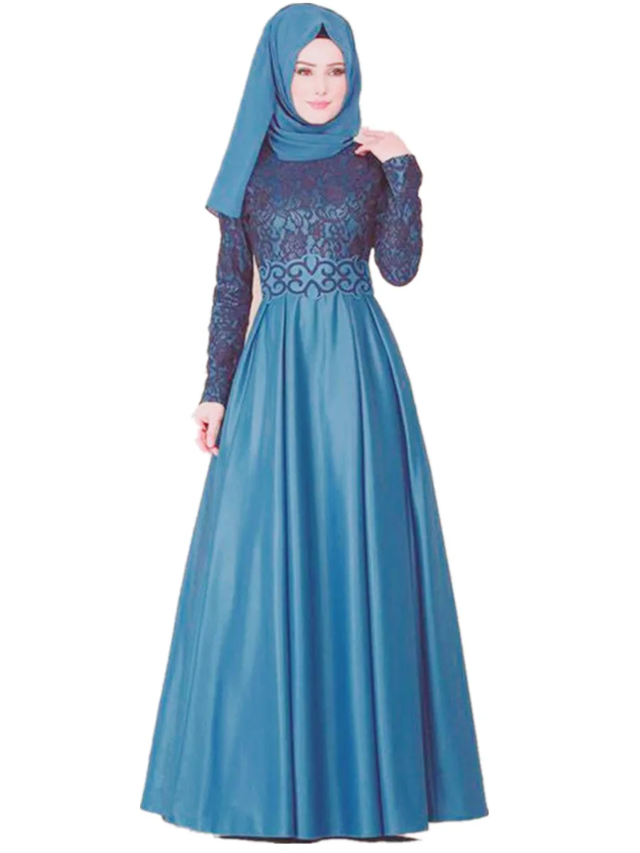 long maxi muslim dress with lace collar a line wedding long skirt for muslim eid clothes for women single dress