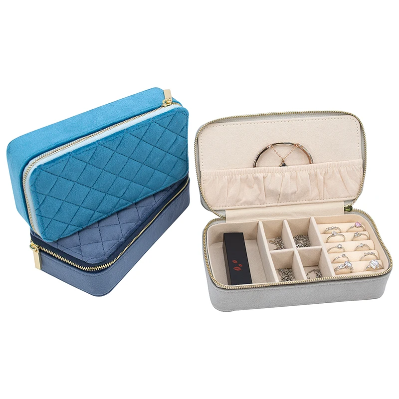 Long Embossed Crown Cloth Style Jewelry Ring Storage Boxes With Logo Wholesale Necklace Velvet Jewel Box