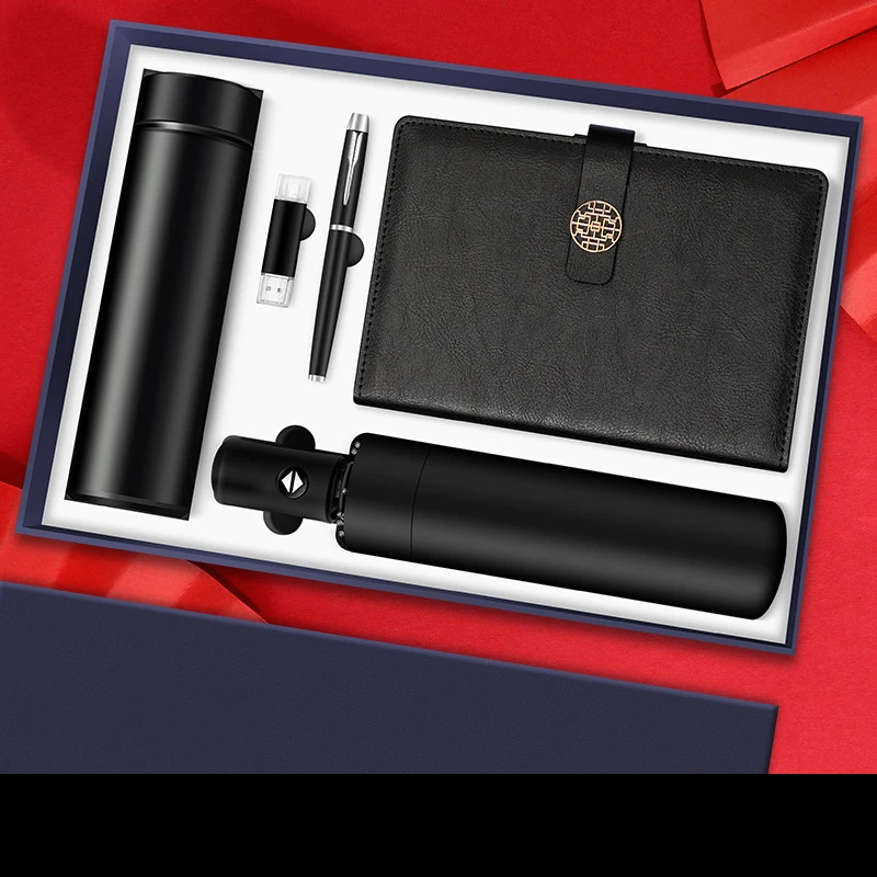 Hot Selling Custom Logo Luxury Usb Matte Black Notebook And Pen Gift Set For Promotional Office Gift
