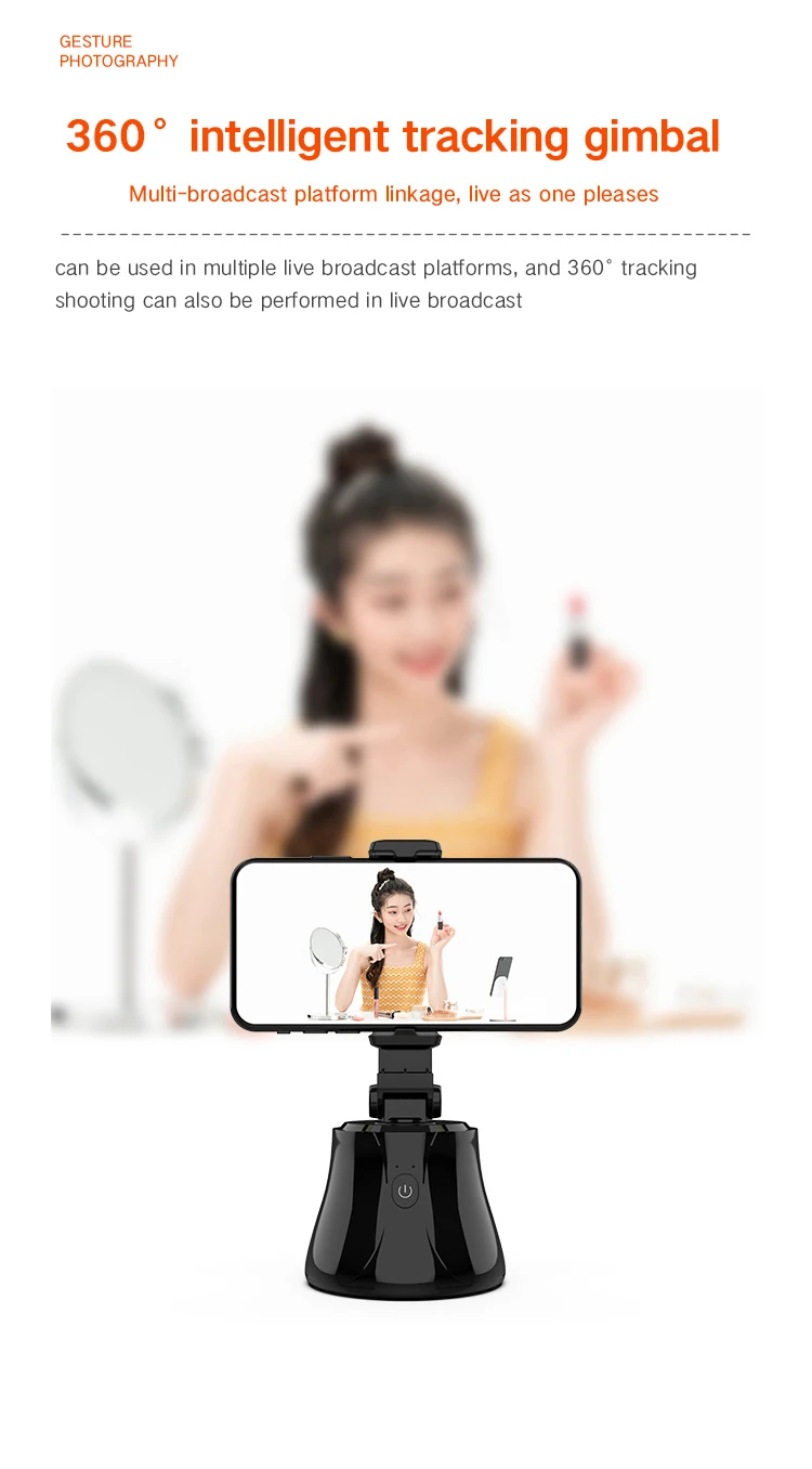 Hot selling 360 degree Rotation Smart Following Shooting Gimbal  Auto Face/body Tracking phone Holder selfie stick B6