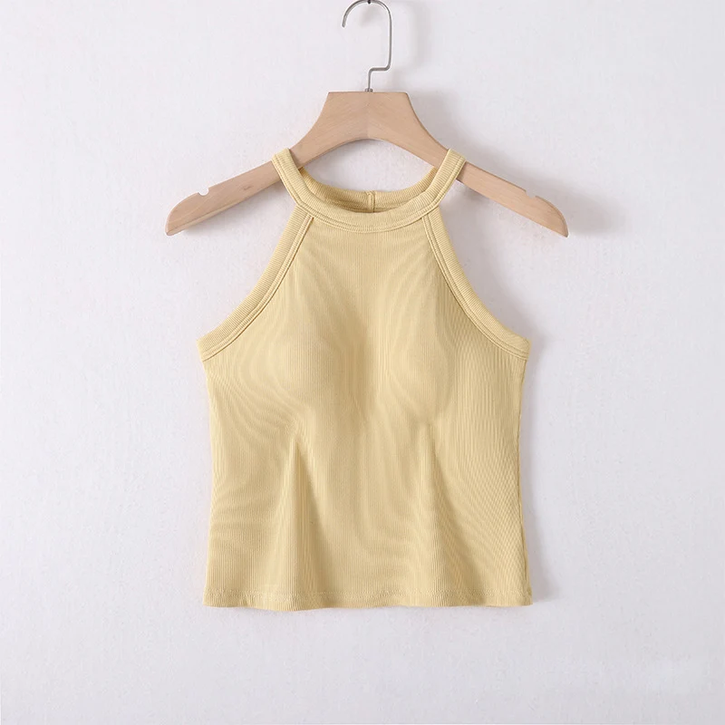 2024 New Item Halter Top 95%Viscose 5%Spandex Solid Color High Elasticity Slim Fit Sexy One-piece Vest with Breast Pad for women