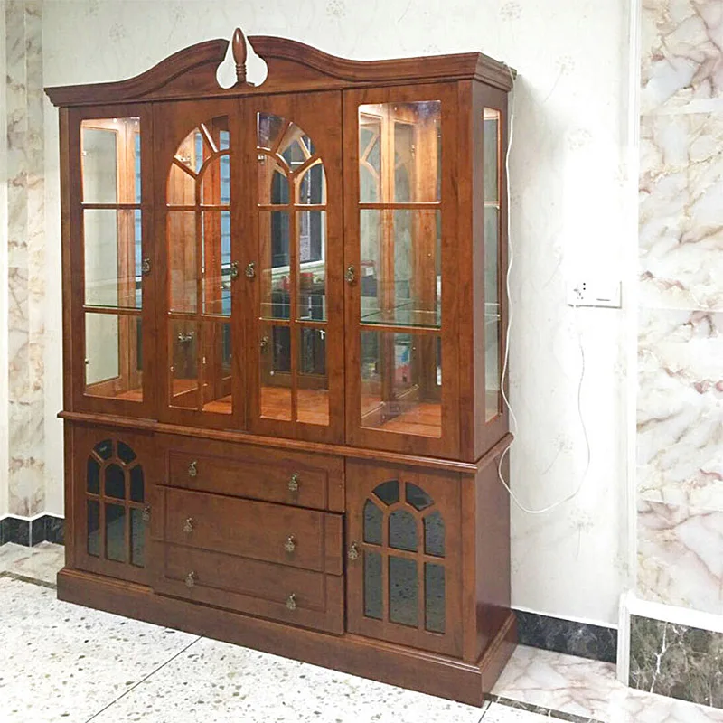 Classic Wood Under Vine Cabinet Light Bar Display Glass Buffet Cabinet Oak Wine Counter Luxury Living Room Furniture