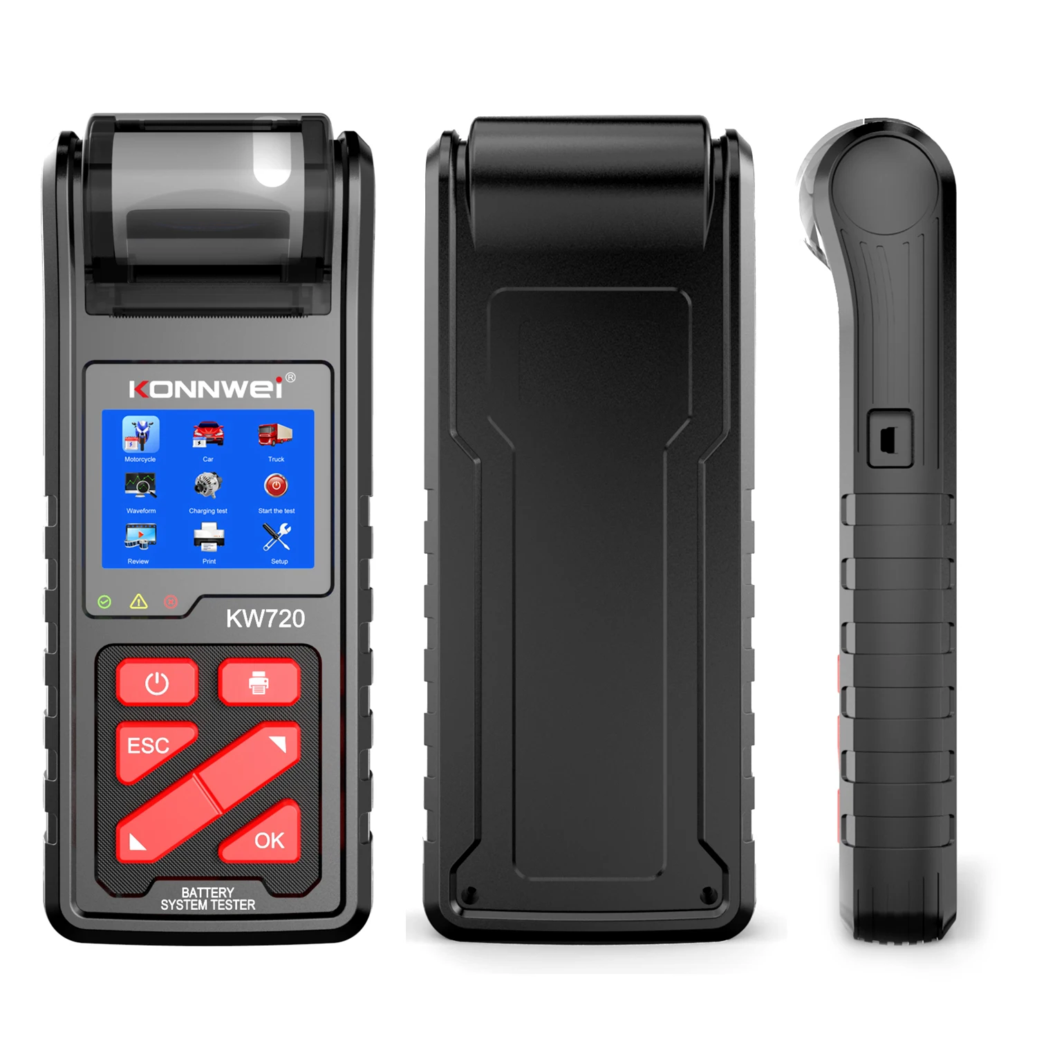 KONNWEI Factory KW720 6V 12V 24V Digital Battery Tester CCA SOH Analyzer with Printer for workshops