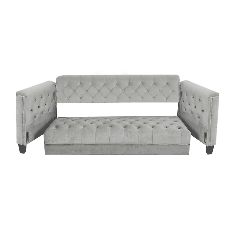 High quality custom luxury long seater soft tufted folding grey chesterfield sofa for living room