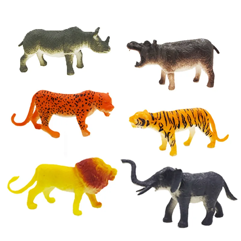 12PCS  Vinyl Solid Soft Rubber Simulation Animal Small Animal Model Toys Tiger and Lion 3-5 inch