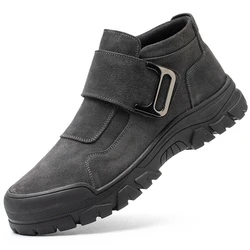 Durable non-slip industrial men work shoes engineer mid cut steel toe leather safety boots