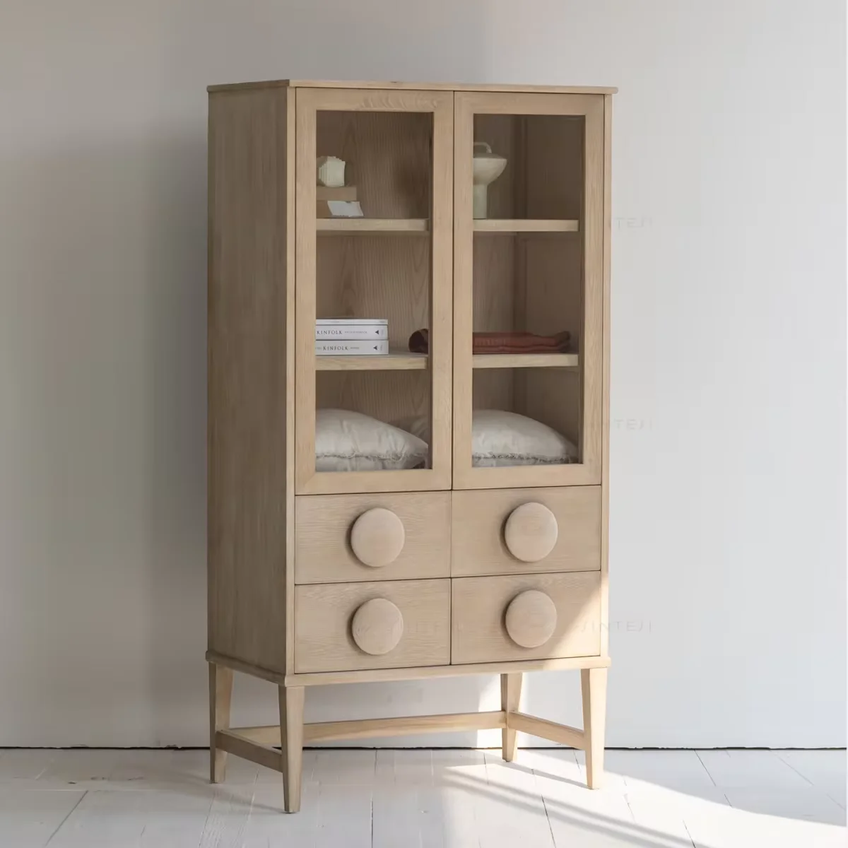 Modern Oak Display Cabinets Vintage Farmhouse Solid Wood Furniture for Hall Villa Living Room Dining Hotel Use Home Furnishings