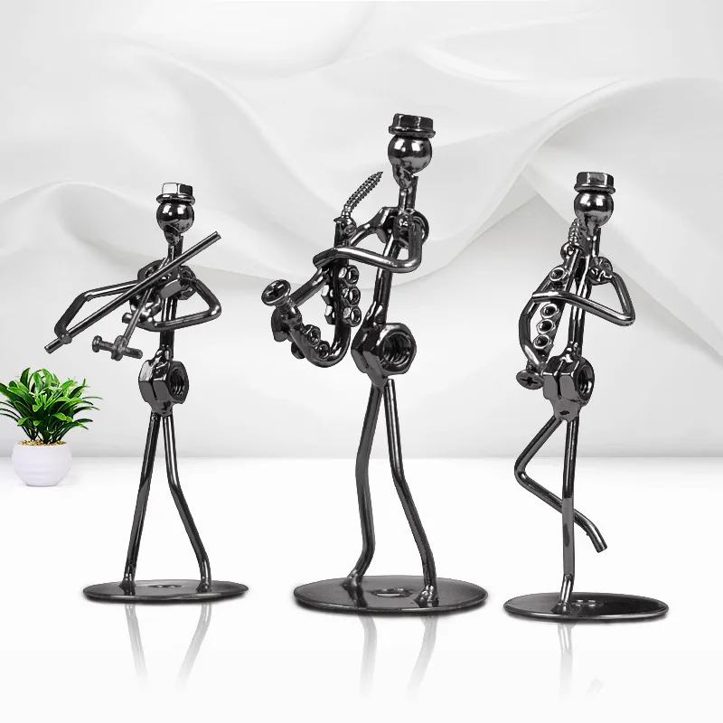 Metal Musician Guitar Player Statue Musical Instrument Little Iron Art Collectible Cafe Office Book Shelf Decorate Figurine Home