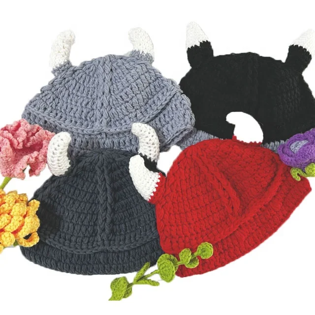 2024 Plankton the same cute cartoon funny handmade knitted hat niche personality Shrek monster horn wool pullover