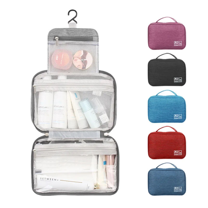 300D Twill Polyester Hanging Toiletry bag Travel Organizer Storage Cosmetic Bag For Bathroom