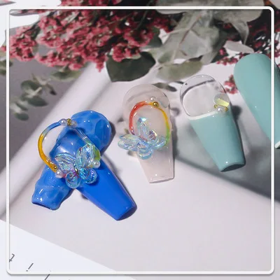 ND896 10pcs Double Crystal Butterfly Design 3D Nail Charms Resin Manicure Jewelry Accessories For Nail Art Decoration