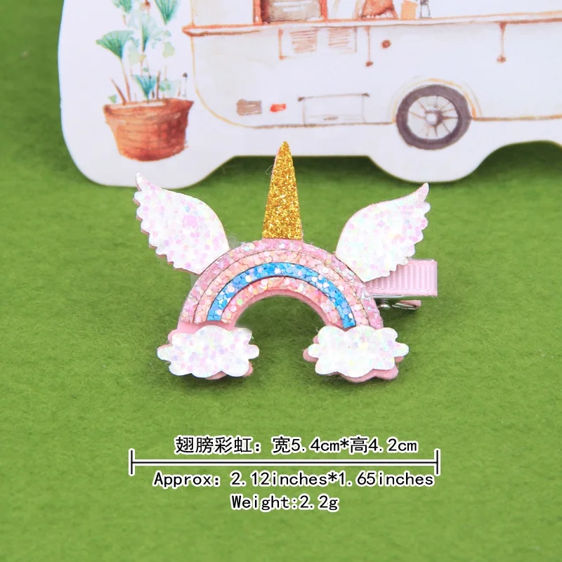 Cute rainbow unicorn accessories baby hair clips Mermaid children hair clips Angel wing snail
