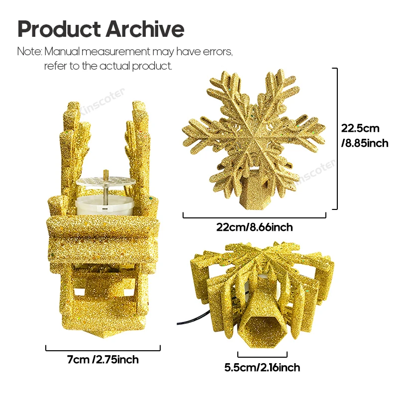 Christmas Tree Topper Rotating 3D Glitter Lighted Star Silver Snowflake Christmas LED Projector Light for Tree Top Ornament