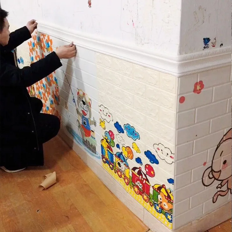3D Self-adhesive XPE foam skirting line floor decoration waist line for wall stickers easy to operate