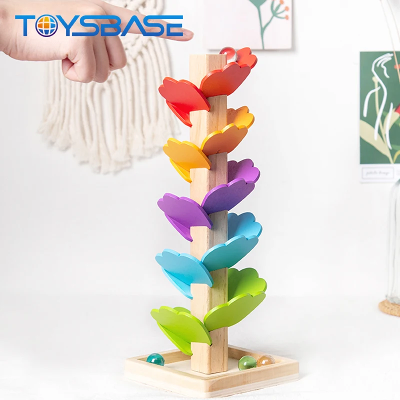 Montessori Leaves Tower Rolling Ball Game Education Wooden Trees Toys